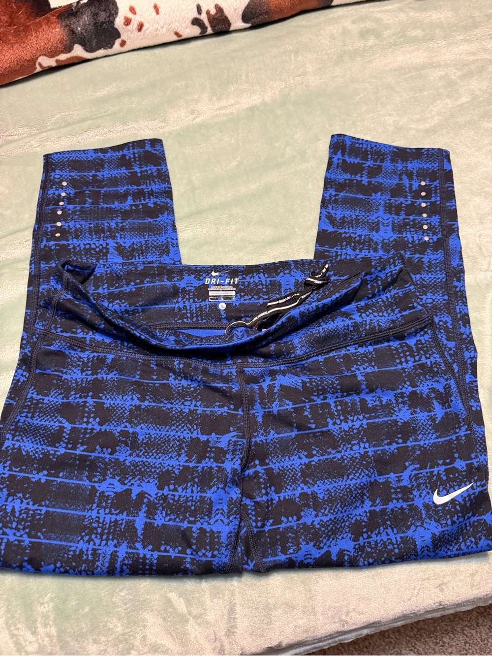 Nike Blue and Black Dri-FIT Printed Leggings with drawstring